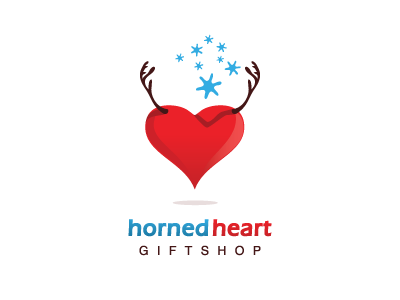 horned heart brand christmas gift happiness heart horns illustration joy logo magic raindeer santa shop warm