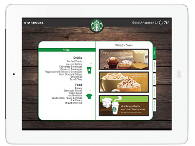 Starbucks iPad App Concept Menu app ipad starbucks ui