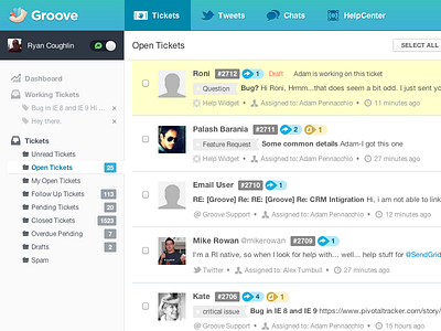 Groove Launch! help desk list support tickets ui