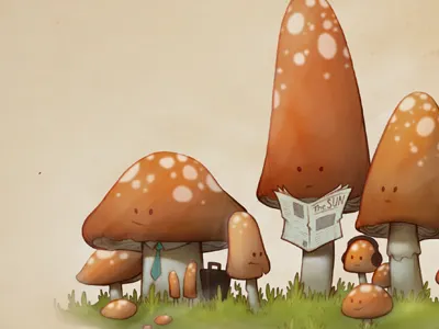 Mushroom Bus Stop digital illustration mushrooms pencil red