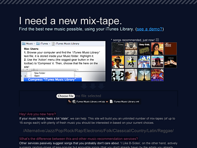 "I Like B-Sides" original landing page. album art dark blue homepage landing upload