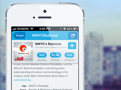 Publisher profile app episodes followers following ios iphone podcast profile publisher render ui user user interface