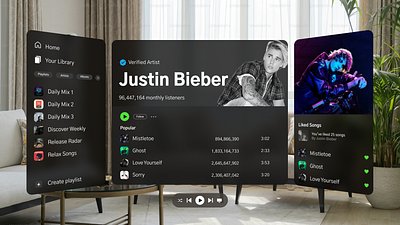 Spotify for Vison OS apple design designer figma spotify ui vision os