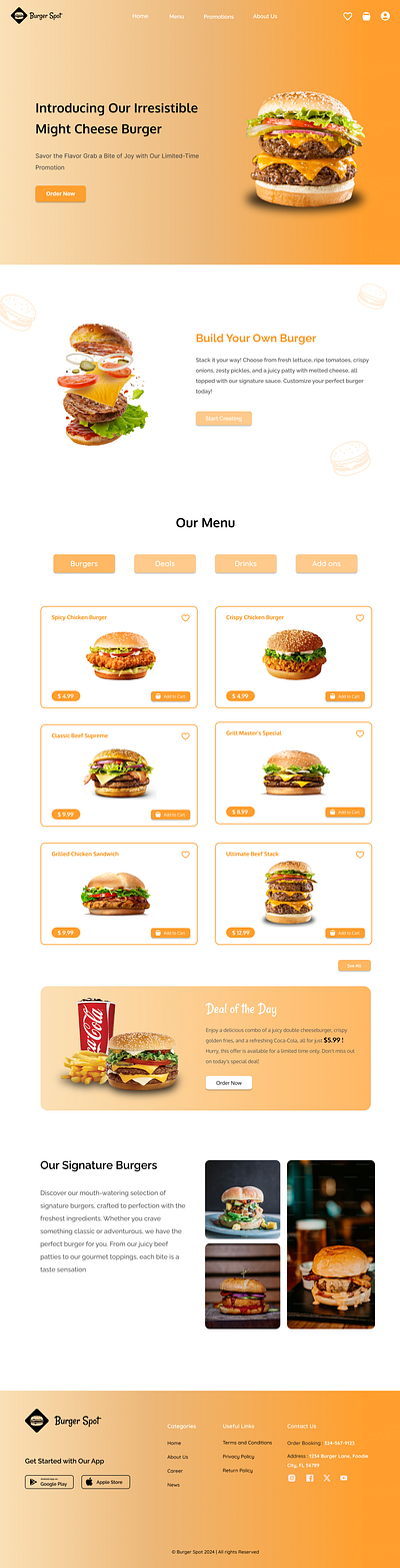 Burger Spot burger joint clean ui e commerce fast food food menu food website minimal design online ordering restaurant website ui ui design ux design web design