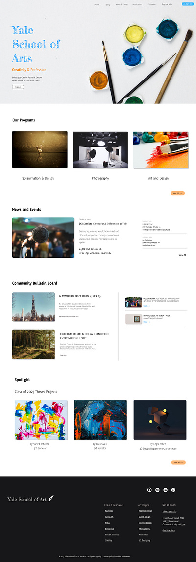 Yale School of Arts academic website art school website artistic layout clean ui creative website interactive design minimal design modern design ux design web design yale school of art