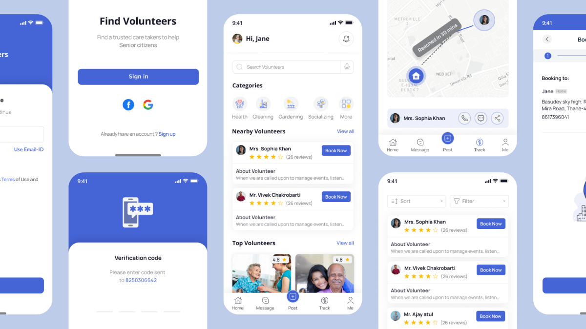 Volunteers I Care service booking app app caregiver caretaker healthcare ui ux
