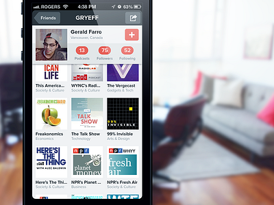 User profile app episodes followers following ios iphone podcast profile ui user