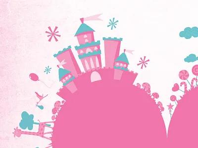 Monde enchanté / Enchanted world baby ballon birth bleu castel champignons child château cigogne cœur enfant enfantin faire part féérique girafe invitation nuages pink rose vecteur vectoriel étoiles