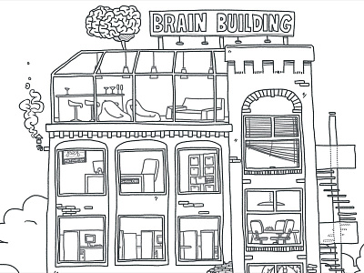 Building Brains brain building drawing illustration lineart lines