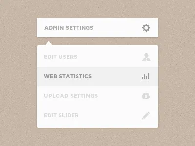 Dropdown Menu UI admin blog clean creativemarket design dropdown edit element gui icon icons interface light love.ly menu personal photoshop psd settings sidebar slider statistics stats template theme ui upload user users web
