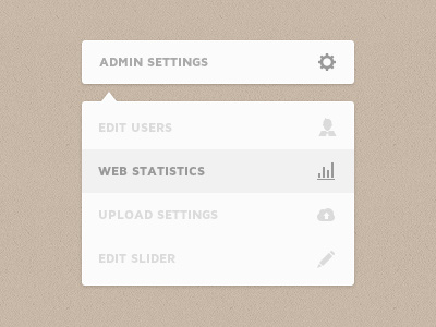 Dropdown Menu UI admin blog clean creativemarket design dropdown edit element gui icon icons interface light love.ly menu personal photoshop psd settings sidebar slider statistics stats template theme ui upload user users web
