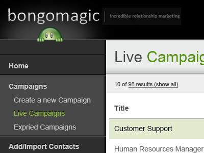 List of Campaigns dashboard ui web app