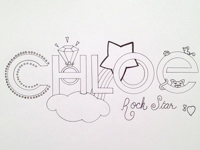 Inked outline for Chloe doodle hand drawn lettering sketch typography