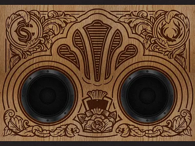 Wood Engraved Boombox americana art boombox castle derrick derrick castle design drawing engraved graphic design illustration nashville nashvillemafia radio straw castle vintage wood