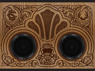 Wood Engraved Boombox americana art boombox castle derrick derrick castle design drawing engraved graphic design illustration nashville nashvillemafia radio straw castle vintage wood