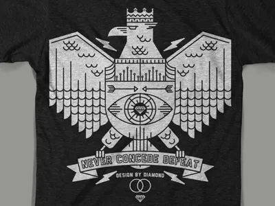 Never Concede Defeat apparel black crest design diamond eagle illustraton shield