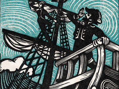 Sir Patrick Spens english folk song folklore illustration linocut ocean sea shipwreck waves