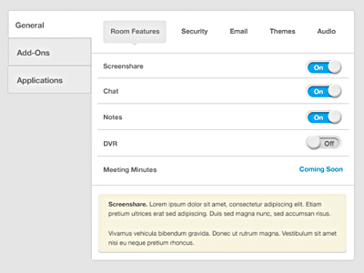 Settings admin app design ia ui ux