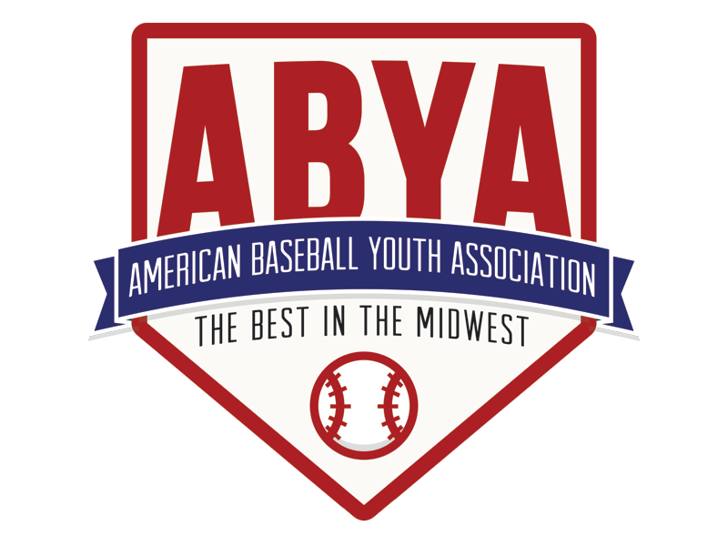 ABYA banner baseball bat blue geared logo red ribbon type typography white