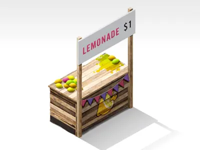 Startup (Illustration) bunting business company crate illustration isometric lemon lemonade lime my poor brain smith stall stand startup store tim trade wood
