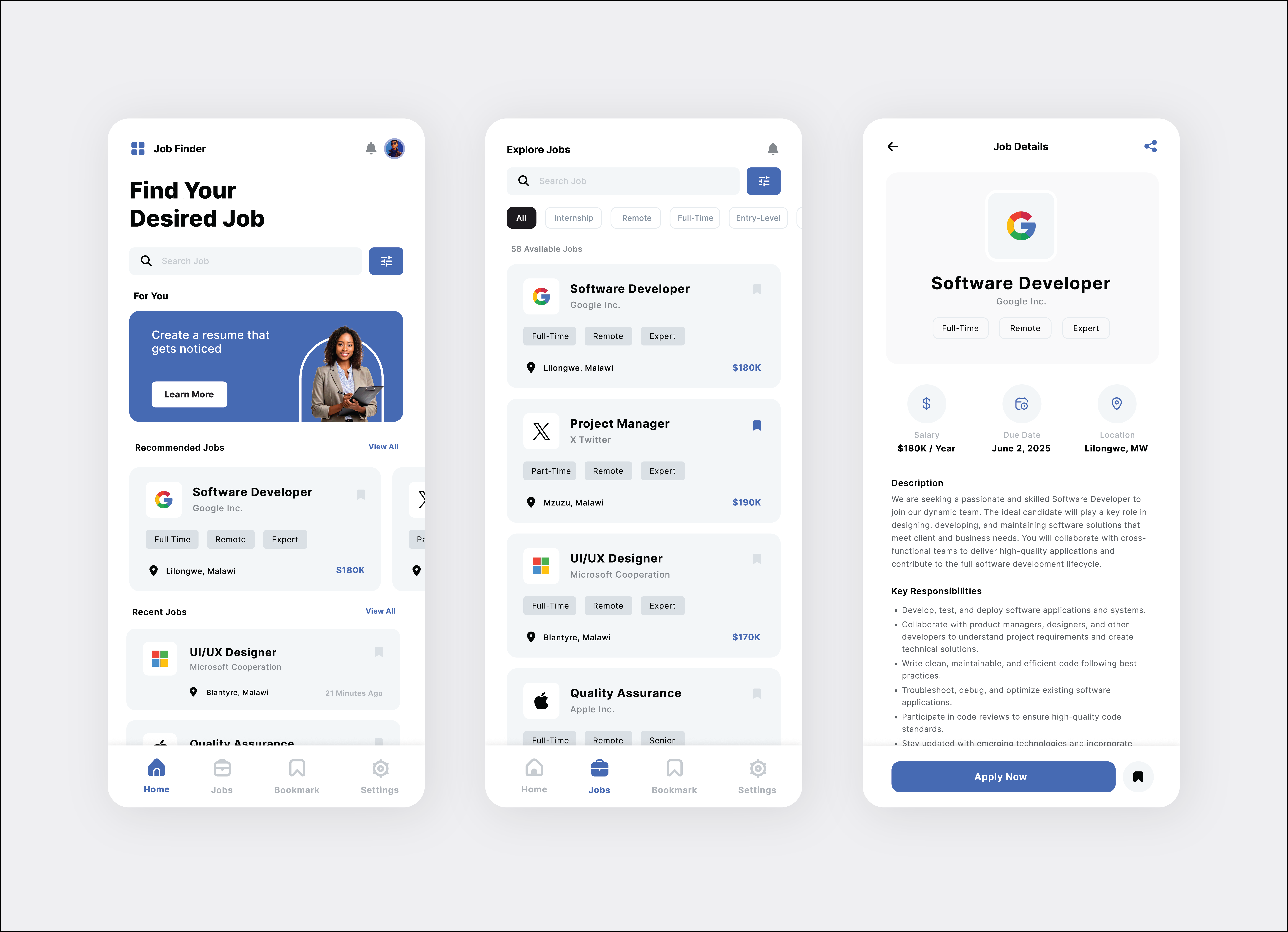 Example of Job Finder - Mobile UI Design