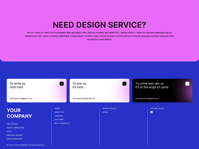 Footer design animation blue card design design system footer design landing page prototype ui ux website design