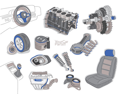 Car Parts calendar calendar design car illustration car parts character design digital digital painting graphic design illustration logo vector