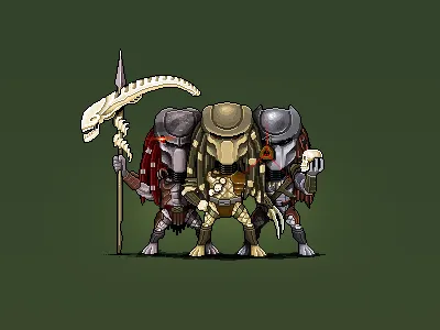 Predators alien character design pixel illustration kajdax photoshop pixelart predator skull whoopigoldberg