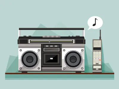 old school blue digital editorial icon illustration machine music phone radio vector vintage