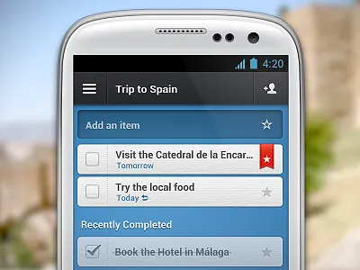 Wunderlist 2 for Android android app blue interface item organize ribbon star task todo trip ui wunderlist