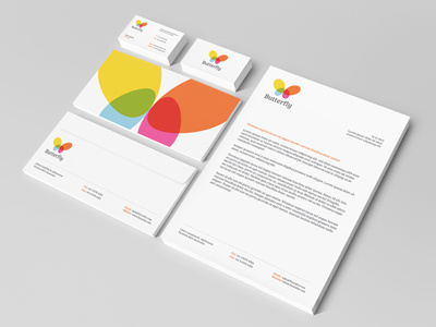 Butterfly Stationery blue business butterfly cards creative envelops green letterhead orange red stationery