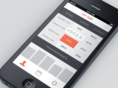 Interactive Table ads awesomeness clicks flat flat design graph iphone iphone app minimal performance progress simplicity sites table url user views