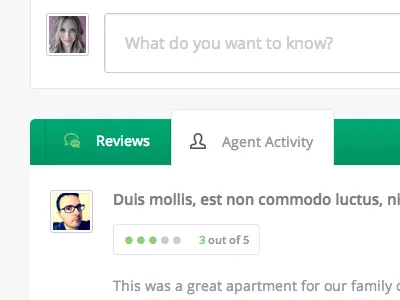 Questions, Reviews & Tabs activity avatar form forms input photo profile profiles question review tabs ui user experience user interface ux web app web application