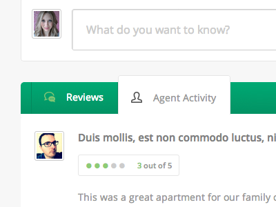 Questions, Reviews & Tabs activity avatar form forms input photo profile profiles question review tabs ui user experience user interface ux web app web application