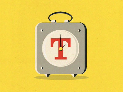 Time clock illustration letter red t time yellow