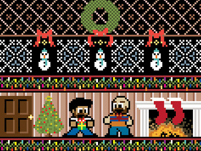 eight bit xmas 8bit blocks card characters christmas holiday pixels postcard tiles xmas