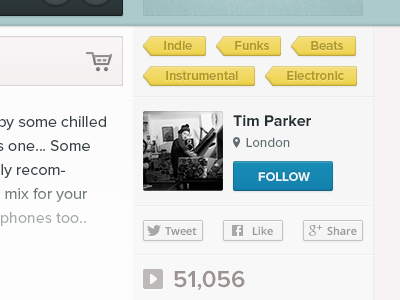 Sidebar cart follow location mixcloud play plays profile share social tabs ui