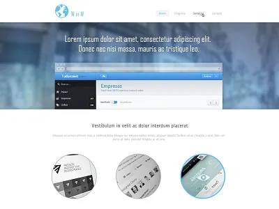 WinW - Website blue browser clean footer gallery homepage hover image landing page menu nav responsive ui website white