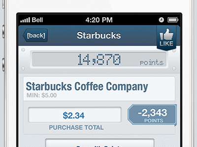 Pay with points button calculator input ios iphone points purchase starbucks total ui white