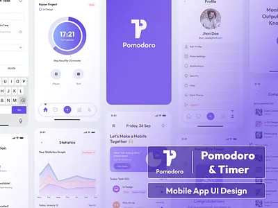 Pomodoro & Timer App UI Design android app calendar clean customizable timer design system focus timer ios minimal pomodoro app product design productivity app smart timer task management app time tracking timer timer app todo list ui design uiux