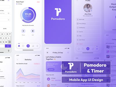 Pomodoro & Timer App UI Design android app calendar clean customizable timer design system focus timer ios minimal pomodoro app product design productivity app smart timer task management app time tracking timer timer app todo list ui design uiux