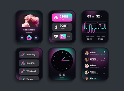 Smartwatch UI Design dark theme digital design smartwatch design tech design ui inspiration uiux design user interface wearable tech