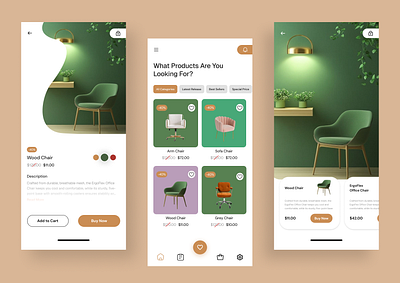 Minimalist Furniture E-Commerce App UI Design 🌿 appdesign cleandesign designdaily ecommerceapp ecommerceui furnitureapp furnituredesign furnitureshopping greenaesthetic minimaldesign mobileappdesign mobileui modernui productpage shoppingapp uiinspiration uiuxdesign userexperience userinterface uxinspiration