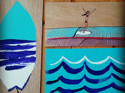 Waves On Wood drawing painting surfing wood