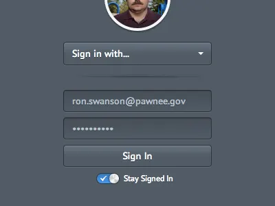 Pawnee dark form inset login signin switch toggle