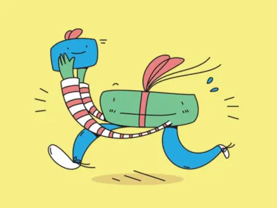 Running present (full) chirstmas illustration present vector