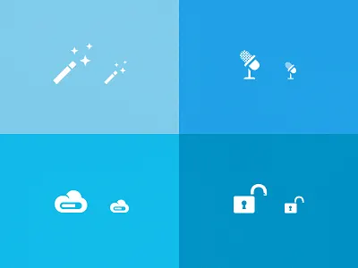 Icons blue box cloud filters grid iconography icons load lock mic microphone pictogram shape square wand