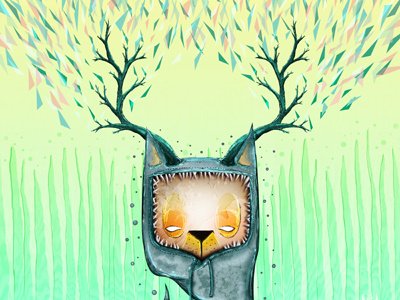 Primavera Dribble digital fox fun illustration leaf leaves spring tree