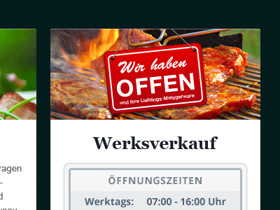 Werksverkauf butcher hours meat open sale shop site web