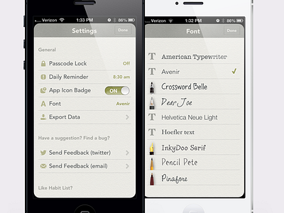 Habit List Settings app design habit ios iphone phone settings ui